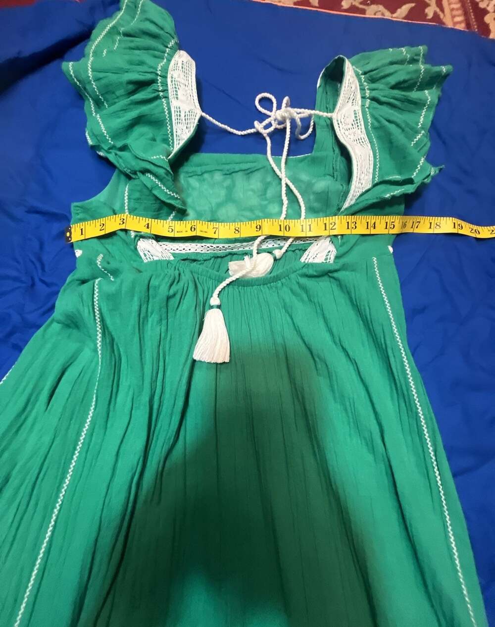 M.A.B.E Green Embroidered Cotton Maxi Dress with Lace Trim - Picture 11 of 13